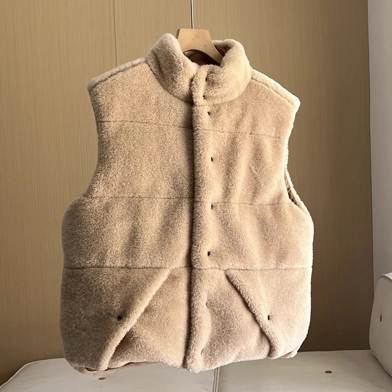 سترة نسائية شتوية جديدة لعام 2025 مصنوعة من فراء الثعلب بالكامل سترة y2k عالية الجودة على الوجهين وياقة واقفة سترة أنيقة فضفاضة