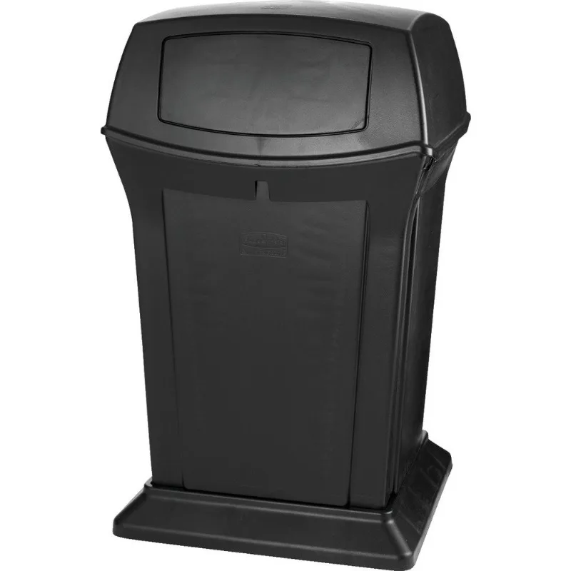 Rubbermaid Commercial Products Ranger Outdoor Trash Can with Lid and Doors, 45-Gallon, Black Plastic