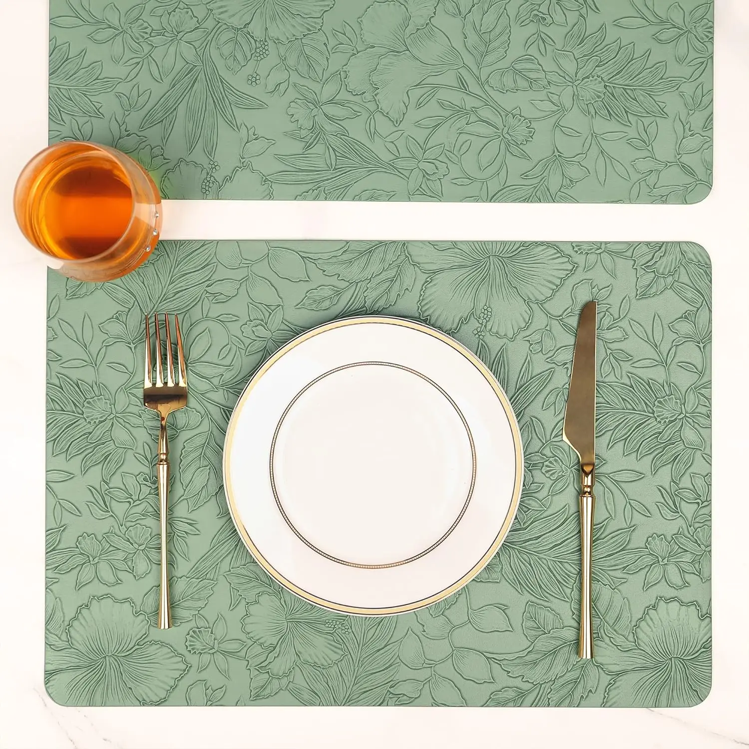 4 Stück Leder-Tischsets mit Blumenmuster, Kunstleder, hitzebeständig, Küchentischsets, wasserdicht, abwischbar, für Esstisch