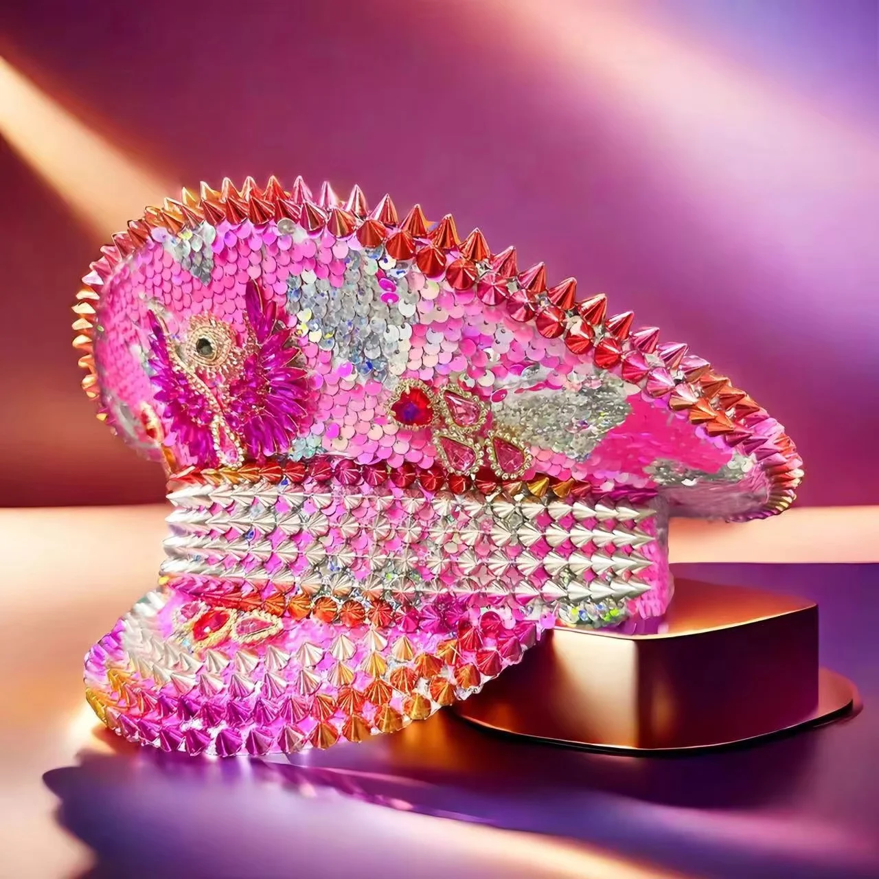 HongLuan gele laser lederen lus kapitein hoed strass & militaire petten voor dames, Rave Festivals accessoires & feestpet man