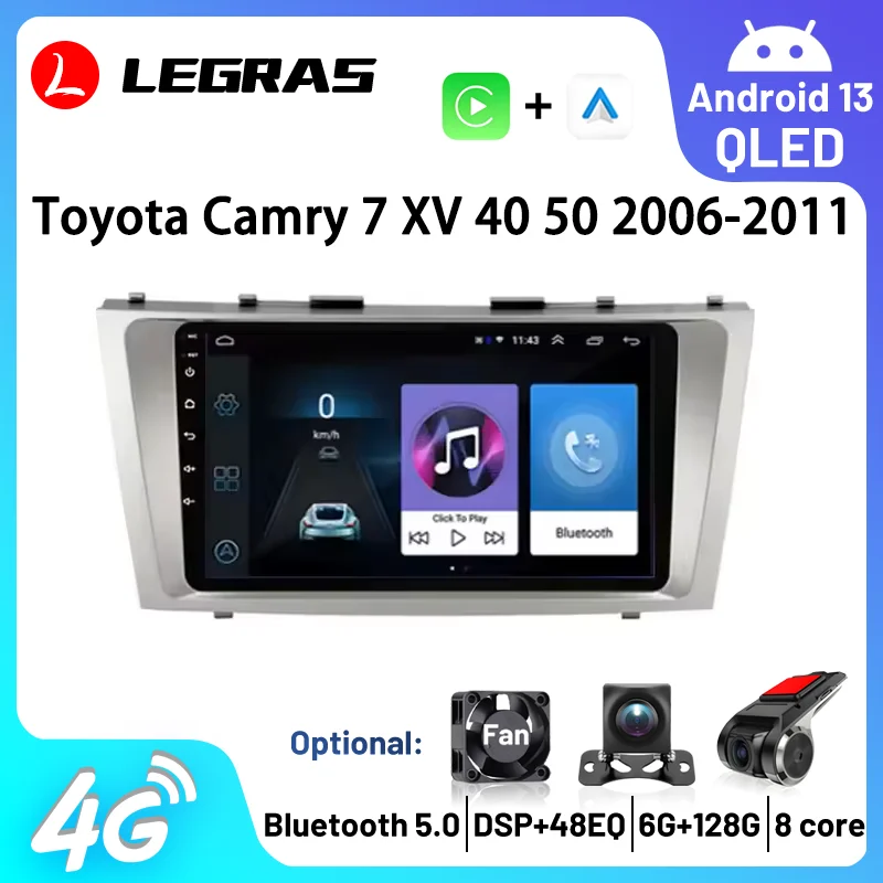 

2din 4G WIFI Carplay Android 14 Car Radio Multimedia Video Player For Toyota Camry 7 XV 40 50 2006-2011 Navigation GPS Head Unit