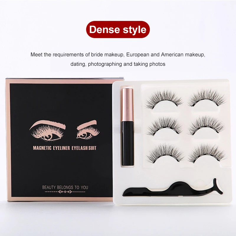 Magnetic Eyelashes False Lashes Repeated Use Eyelashes Waterproof Liquid Eyeliner With Tweezer Makeup Set