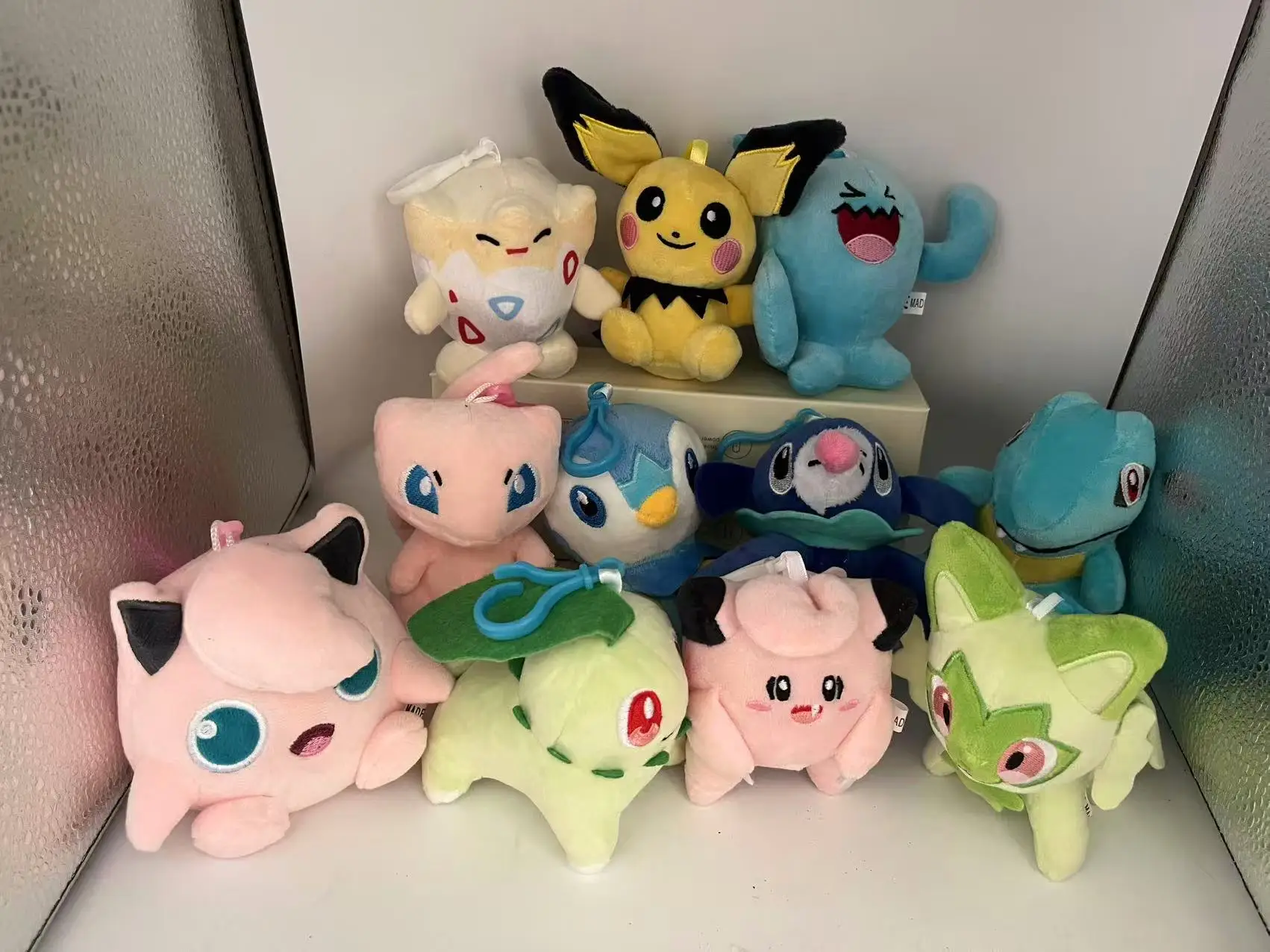 

11PC/lot Pokemon Piplup Mew Clefairy Wobbuffet Plush Doll Pendant Stuffed Pendant Keychain Plush Gift Toy