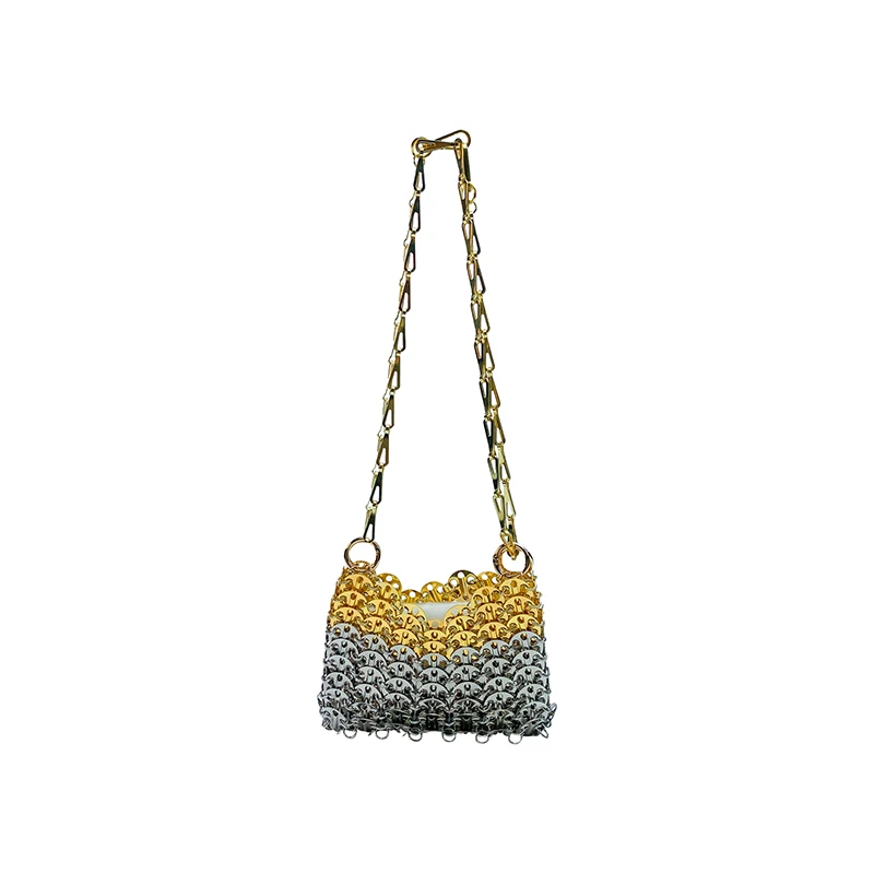 

25 new silver shiny bag hand woven bead sequin bag mobile phone bag long shoulder strap single shoulder crossbody bag for women