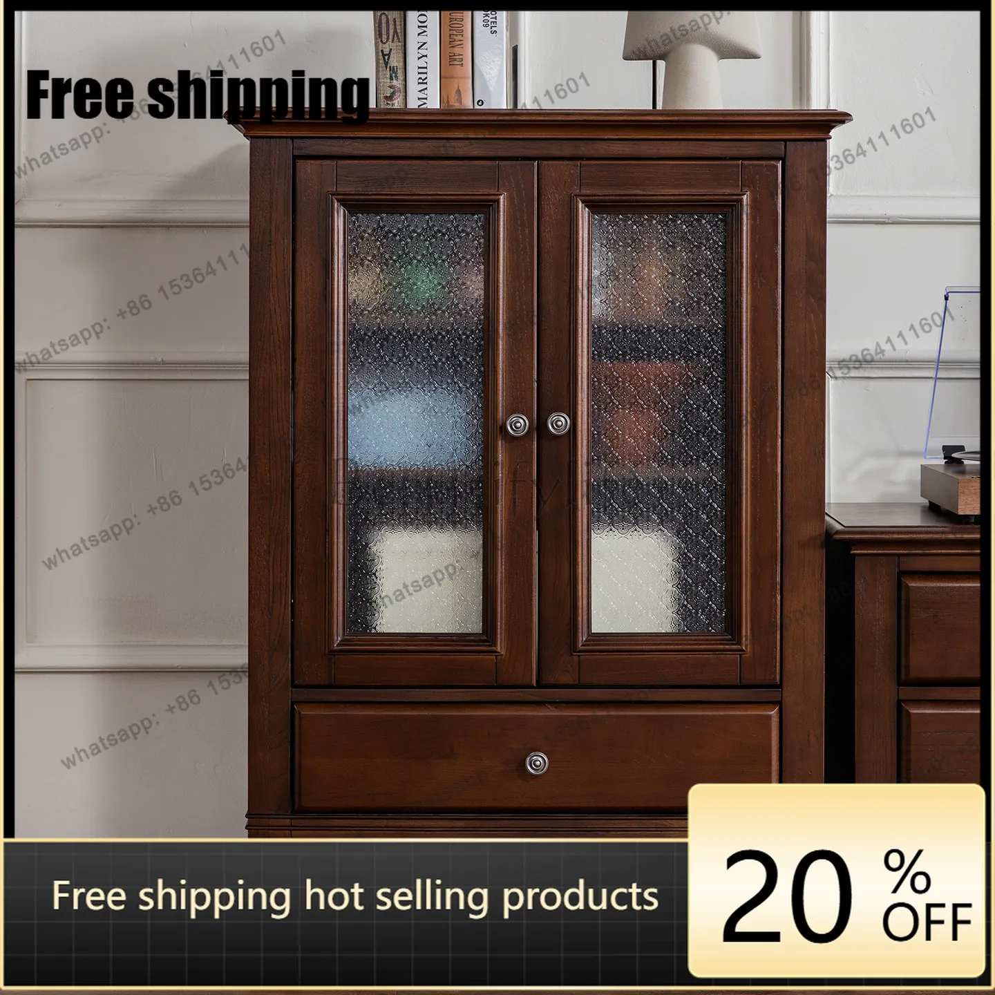 XX American all-solid wood multi-functional storage cabinet TV side cabinet
