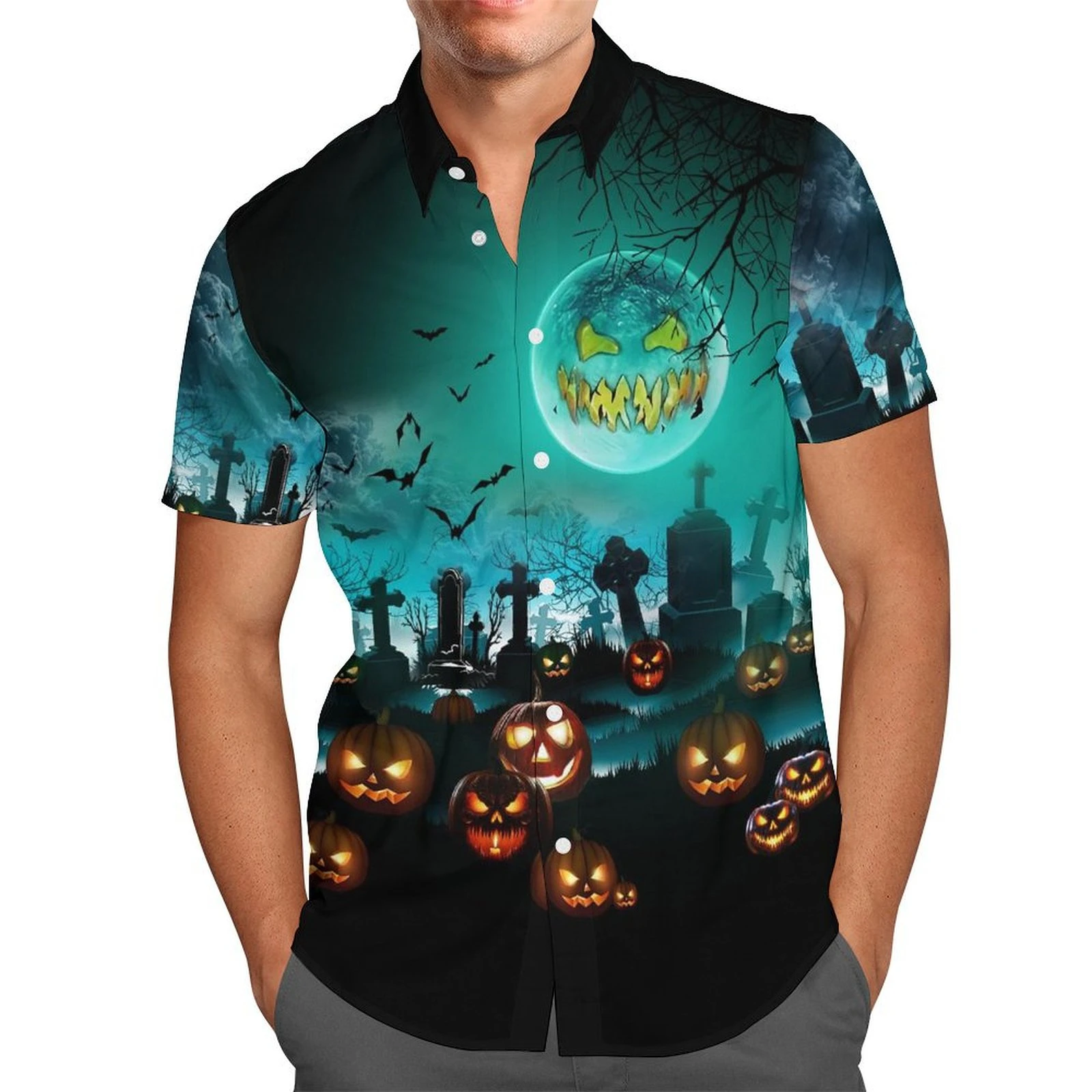 

Men's Halloween Pumpkin Ghost Shirt 3D Print Cool Party Shirts Hip Hop Men's Clothing Hawaiian Beach Holiday Gifts Short Sleeve
