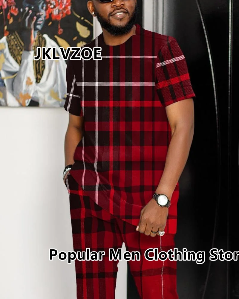 Summer Men Tracksuit Short Sleeve T Shirt+Long Pants 2 Piece Set Oversized Jogger Sportswear Outfit 3D Print Trousers Suit