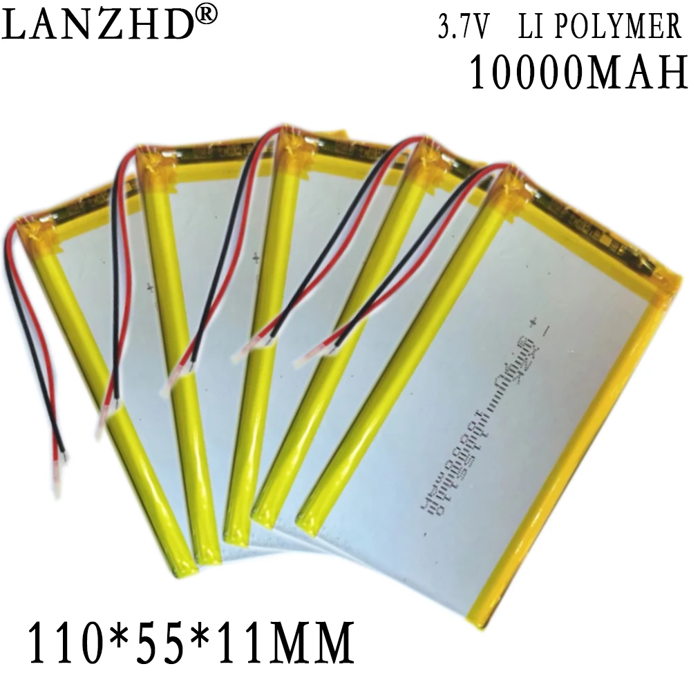 1-20pcs 3.7V Polymer lithium battery 10000mAh Large capacity For Tablet computer, Mobile power supply DIY batteries 1155110