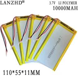 1-20pcs 3.7V Polymer lithium battery 10000mAh Large capacity For Tablet computer, Mobile power supply DIY batteries 1155110