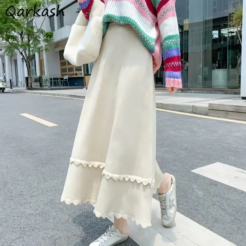 

Knitted Midi Skirts Women Cozy Winter Gentle Streetwear Soft Tender Faldas All-match Korean Style Aesthetic Basic College Girls