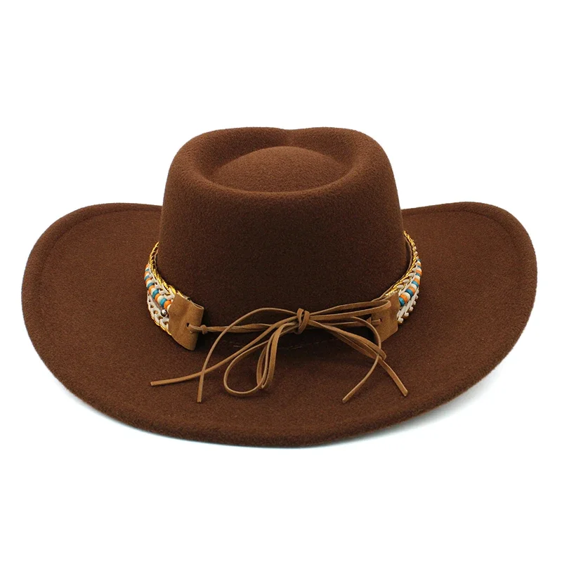 Men Women Wool Blend Western Cowboy Hats Wide Brim Sunhats Party Travel Sombrero Outdoor Caps Classical Retro Adjustable Size