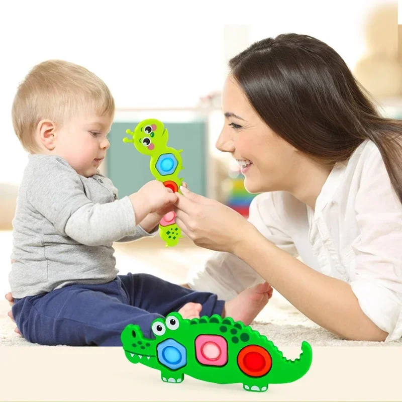 Baby Finger Training Toy, Montessori Push Bubble Caterpillar and Bus Set for Fine Motor Skills, Color Matching Play for Toddlers