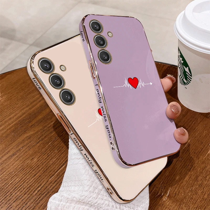 A55 Beating heart Luxury Plating Phone Case For Samsung A55 A54 A35 A14 A04S A34 M15 F15 A24 F54 A15 A05S A25 M14 M54 Cover