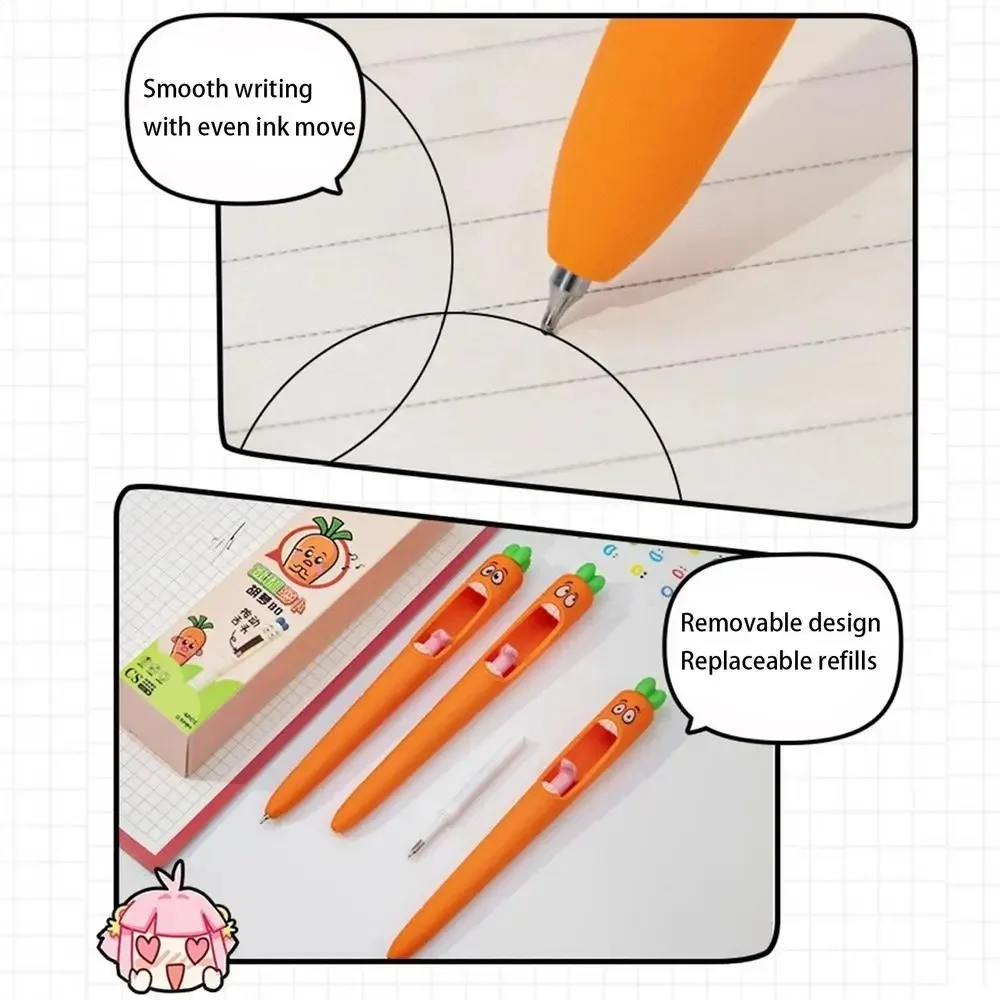 

4 шт., гелевая ручка в форме моркови, 0,5 мм, выдвижная заправка для языка, забавная и забавная декомпрессионная ручка, школьные канцелярские принадлежности