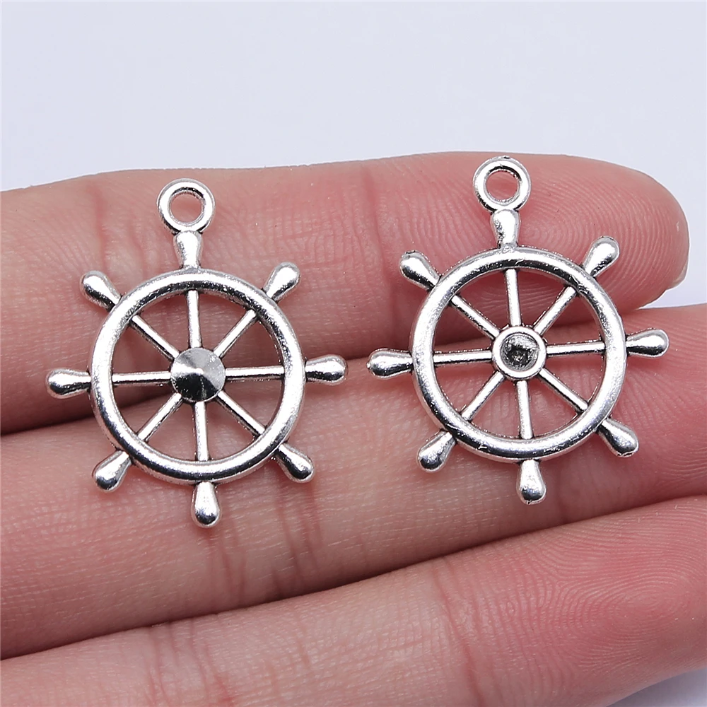 WYSIWYG 10pcs 28x24mm Navigation Anchor Rudder Charm Pendants For Jewelry Making Rudder Pendants Charm Rudder