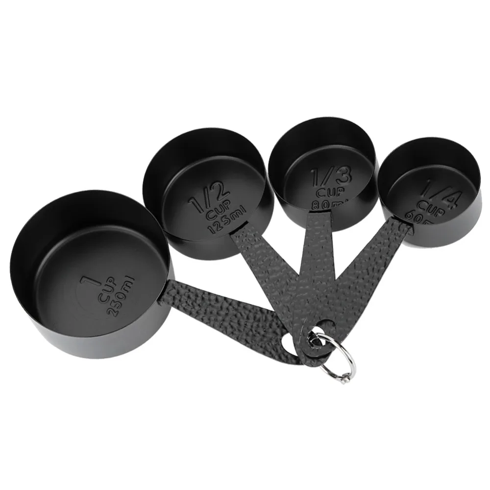Stainless Steel Measuring Spoons Set Detachable Ring Black Coffee Scoop Spoon Engraved Scale Wide Application