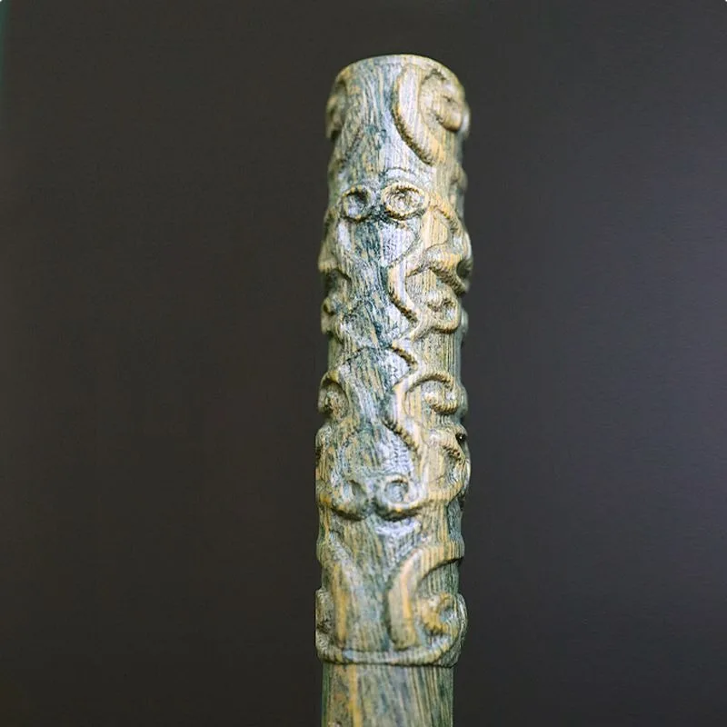 Natural Green Sandalwood Carved Ruyi Golden Cudgel Monkey King Palm Hand Roll Collectible Chinese Style Gift Men Decor Statue