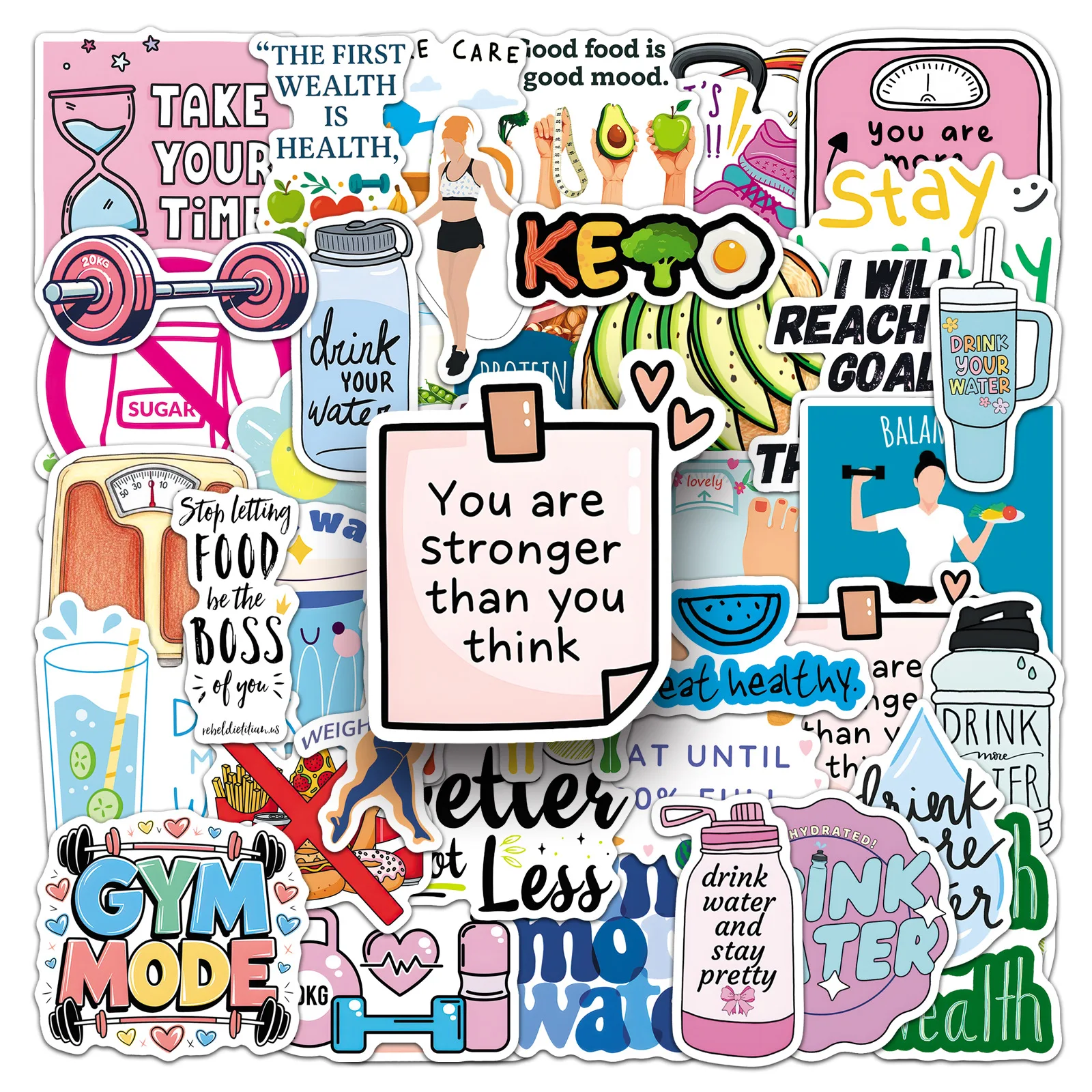 50-Pack Health & Fitness Weight Loss Motivation Quotes Stickers for Phones Tablets Guitars Notebooks