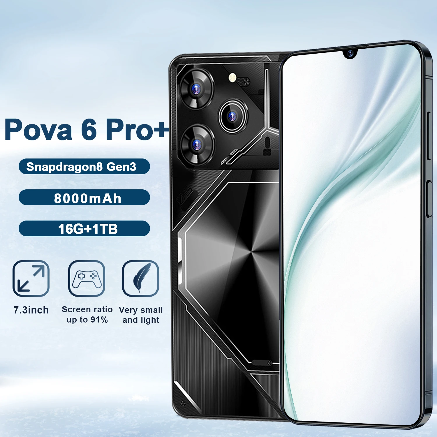 Смартфон Pova 6 Pro, разблокированный, HD экран, Максимальная память, 22 ГБ + 2 ТБ, двойная Sim-карта, Celulares Android 14, разблокированный сотовый телефон 8000 мАч