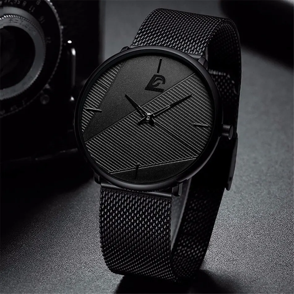 3PCS Set Minimalism Fashion Mens Watches Simple Men Business Mesh Belt Quartz Watch Male Casual Necklace Bracelet Wristwatch