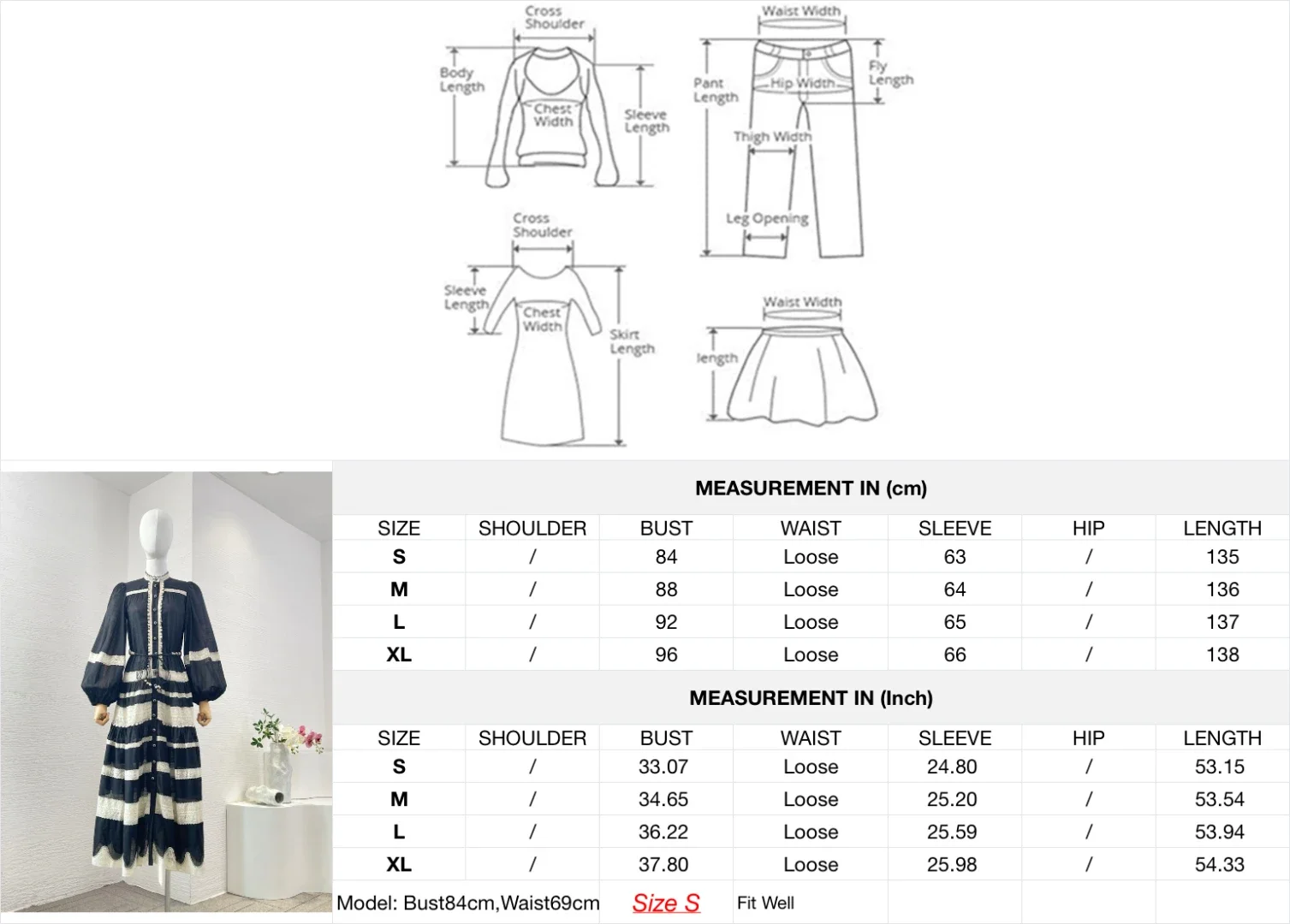 black white long sleeve lace patchwork midi dress