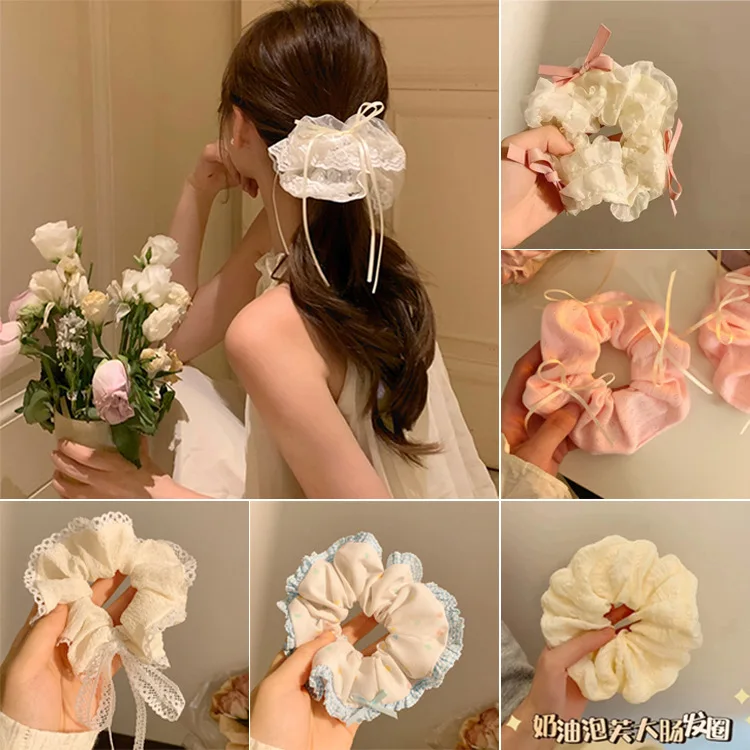 

2025 Korean Elegant Lace Scrunchies - Y2K Bow Hair Ties for Women, TikTok Viral Multi-Use Ribbon Hair Accessories