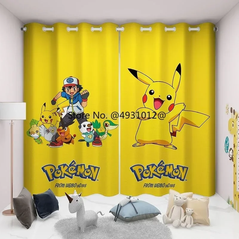 chaud-japon-anime-kawaii-pikachu-pokemon-bulbasaur-occultant-2-panneaux-rideaux-de-fenetre-pikachu-rideau-chambre-salon