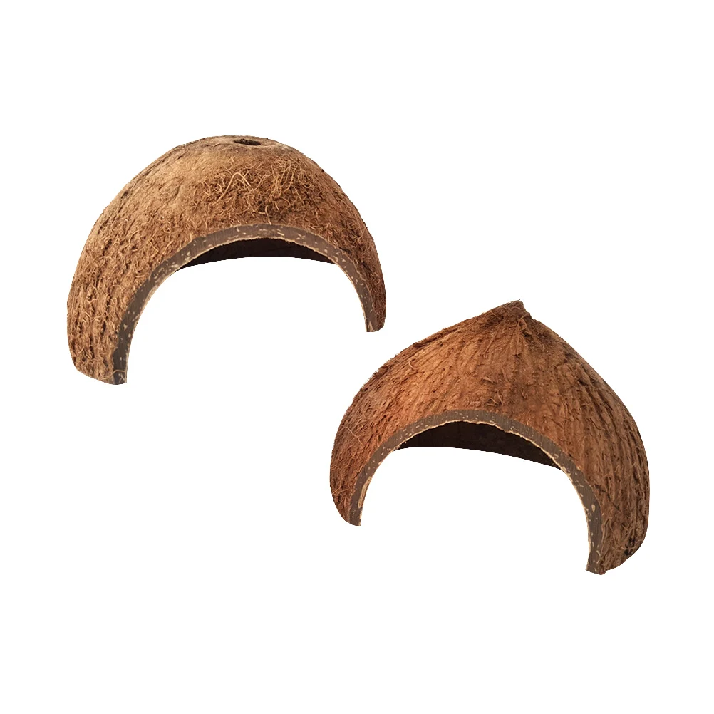 

2 Pcs Coconut Shell Hideout Natural for Reptile Cave Shelter Supplies Cozy Warm Environment Pet Habitat