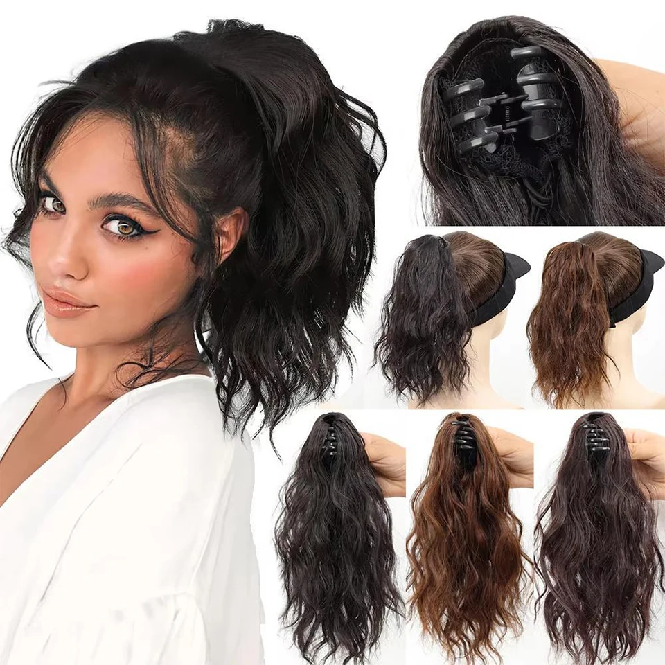 

Synthetic Wavy Ponytail Extension Hairpiece Short Curly Claw Clip Ponytail For Women Christmas and Halloween gifts