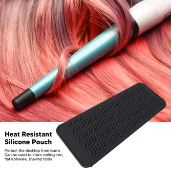 1 Uds. Bolsa de alfombrilla de silicona resistente al calor para alisador de pelo, rizador, plancha plana y herramientas para el cabello caliente, color negro