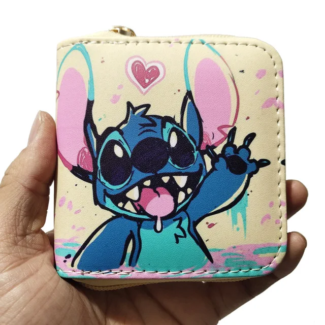 Disney-cartera de dibujos animados para niños, monedero corto con estampado de Lilo y stitch, tarjetero multicapa de lujo