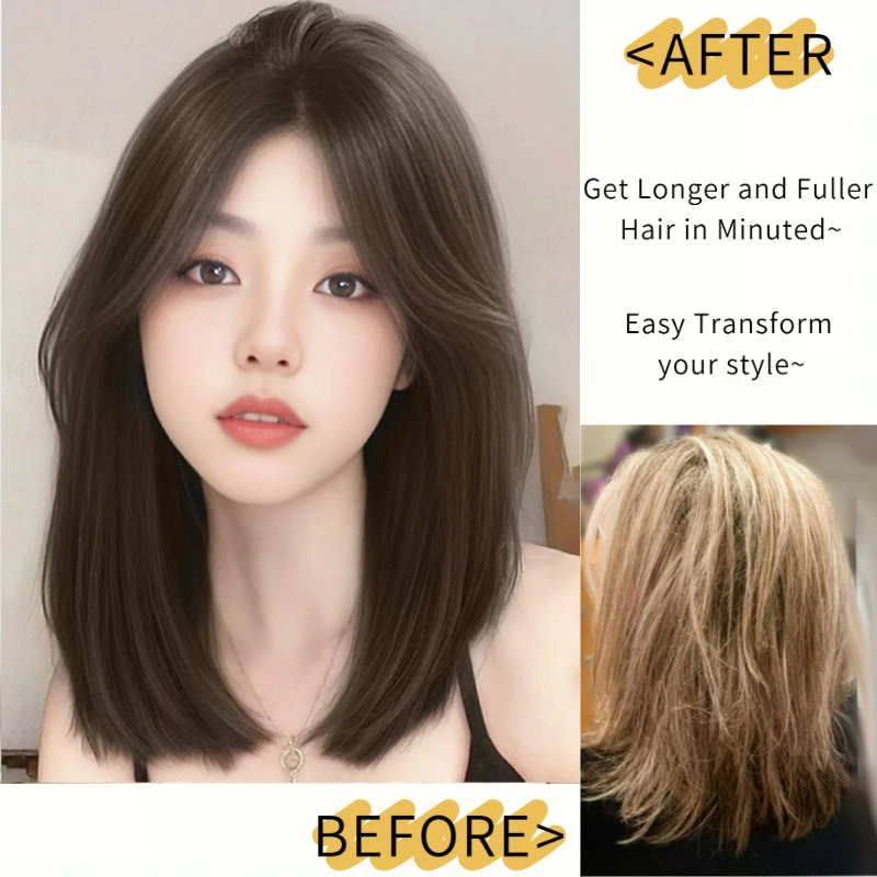 14 بوصة قصيرة بوب شعر مستعار اصطناعي مع الانفجارات الجزء الأوسط مستقيم كامل الرأس مقاومة للحرارة الباروكات مع مظهر طبيعي محاكاة فروة الرأس