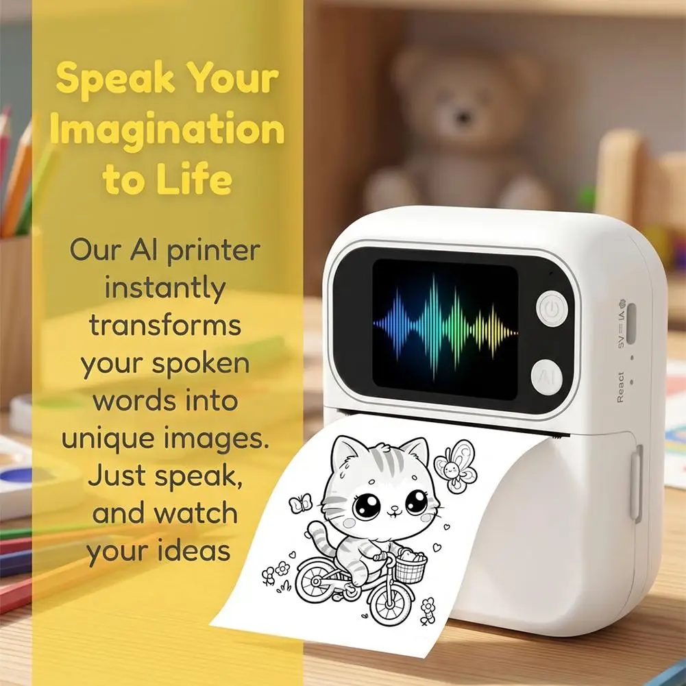 AI Voice Control Thermal Printer,Voice Recognition Image Printing,PortableThermal Printer with Display Screen