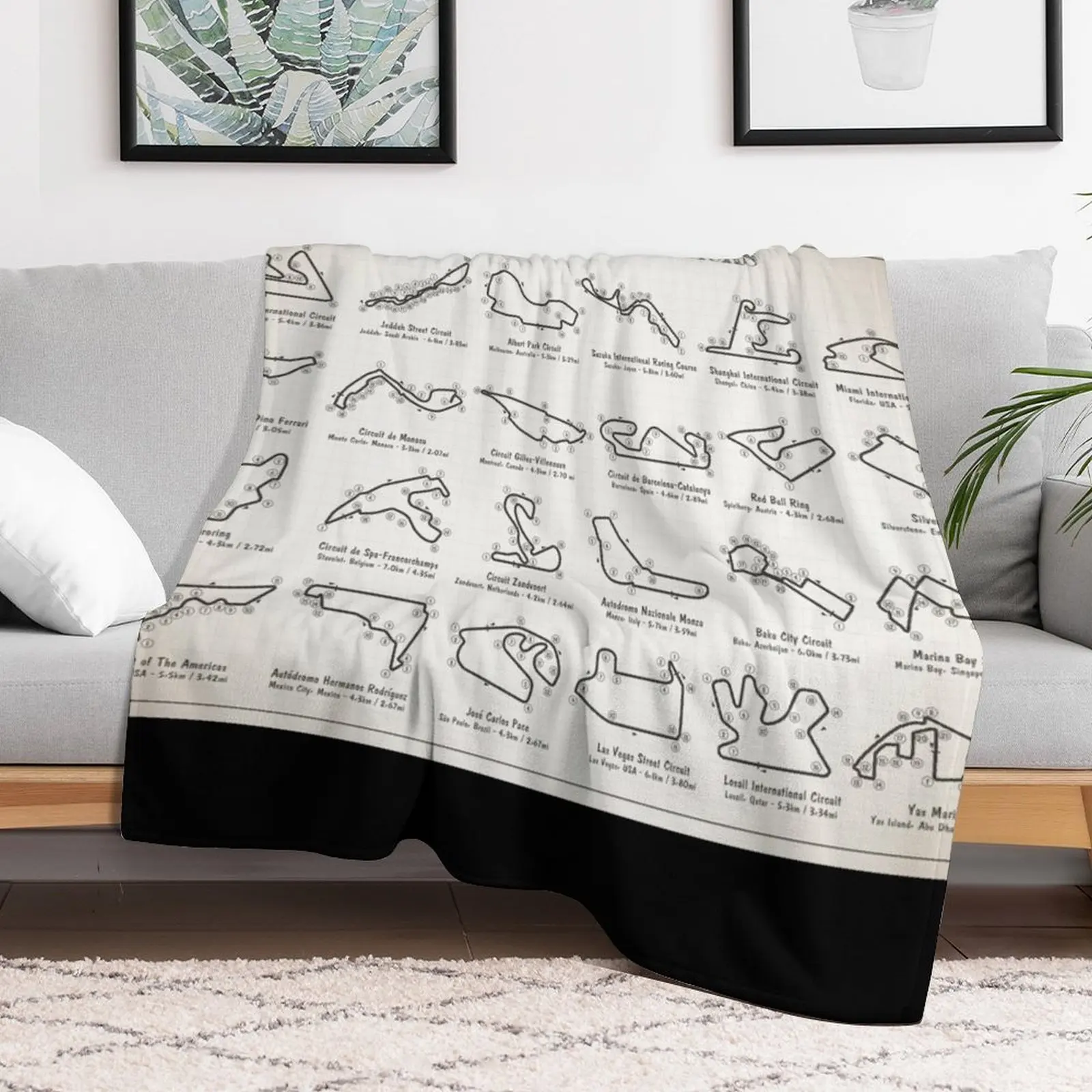 F1 Race Tracks (Blueprint - Light Ivory) Throw Blanket Flannel Fabric Weighted Blankets