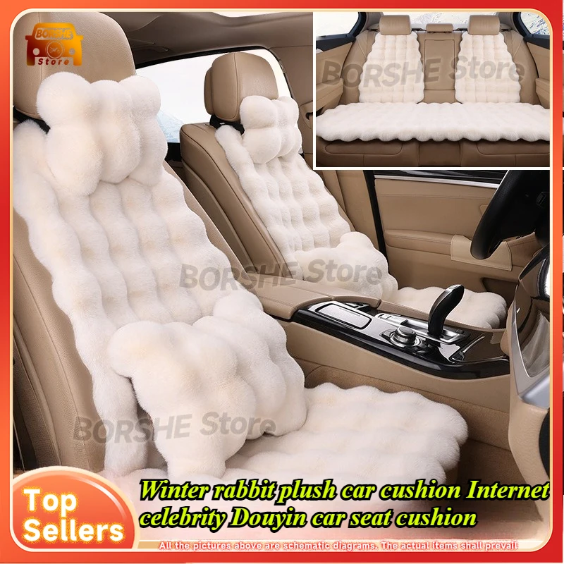 

Universal Seat CoversTikTok Car Seat Cushion Winter Rabbit Fur Plush Warm Bubble Fleece Universal Car Mat for 5 Seats Drop