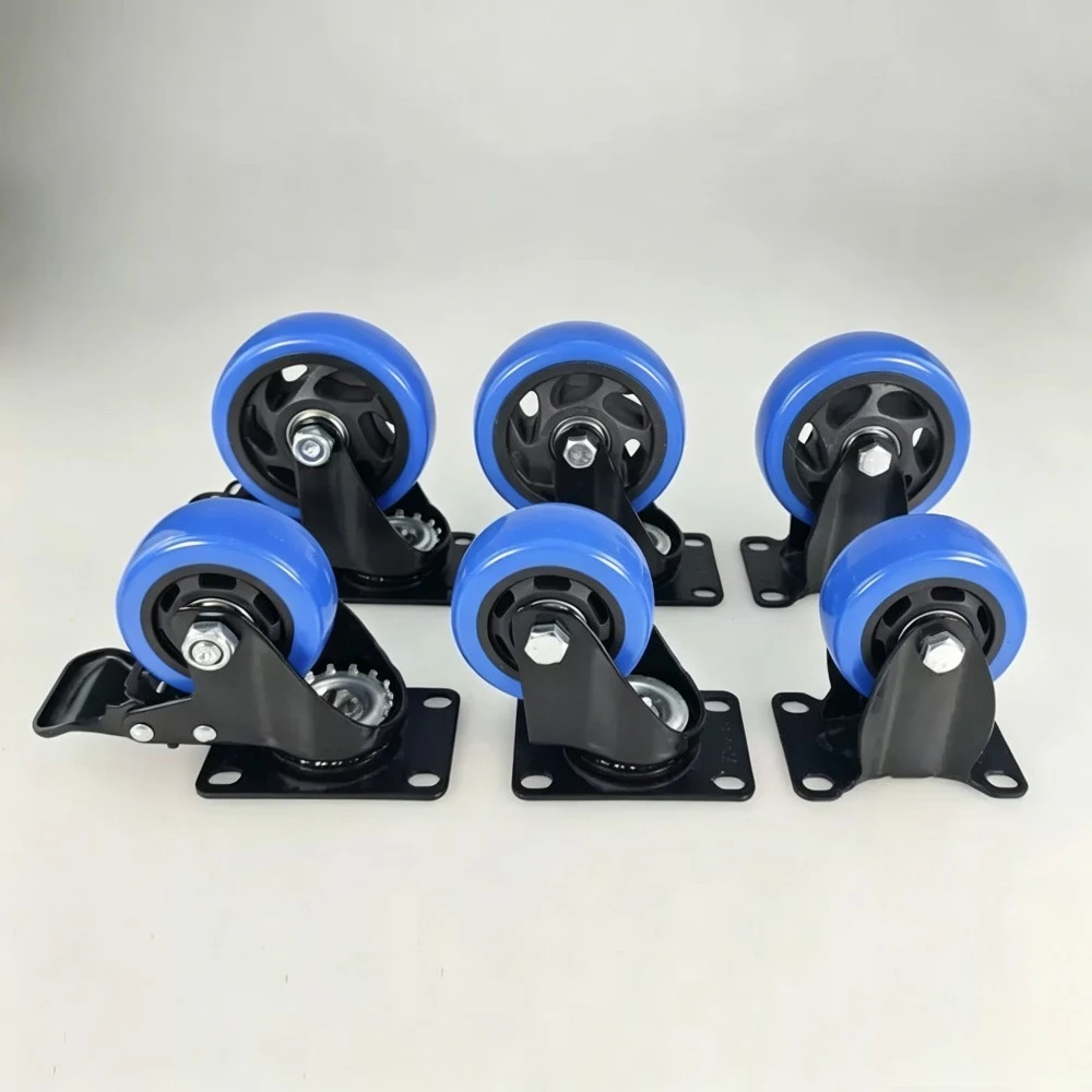3/4 Inch Hollow Flower Swivel Caster Wheels Blue Top Black Core PVC Double Axle Universal Trolley Casters 4 Pack