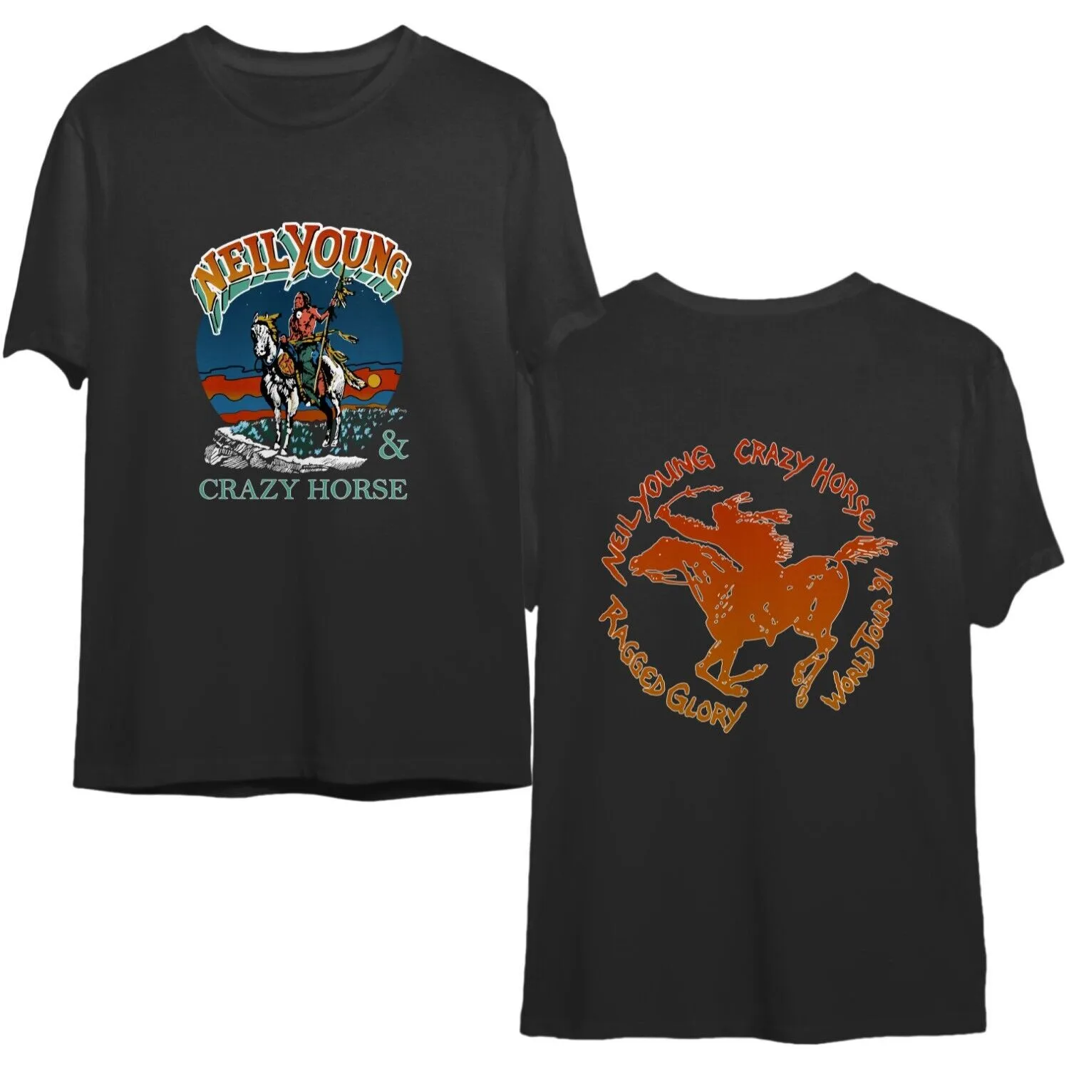 Neil Young And Crazy Horse T-Shirt Black Double Side
