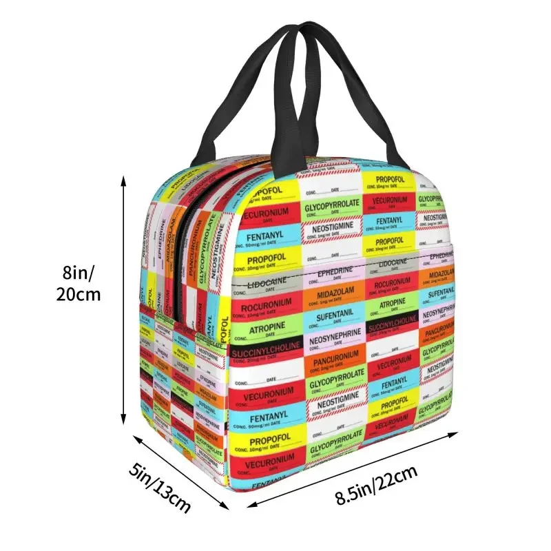 Medical Nurse Anesthesia Medication Labels Insulated Lunch Box Portable Thermal Cooler Lunch Bag Picnic Container Tote Bags