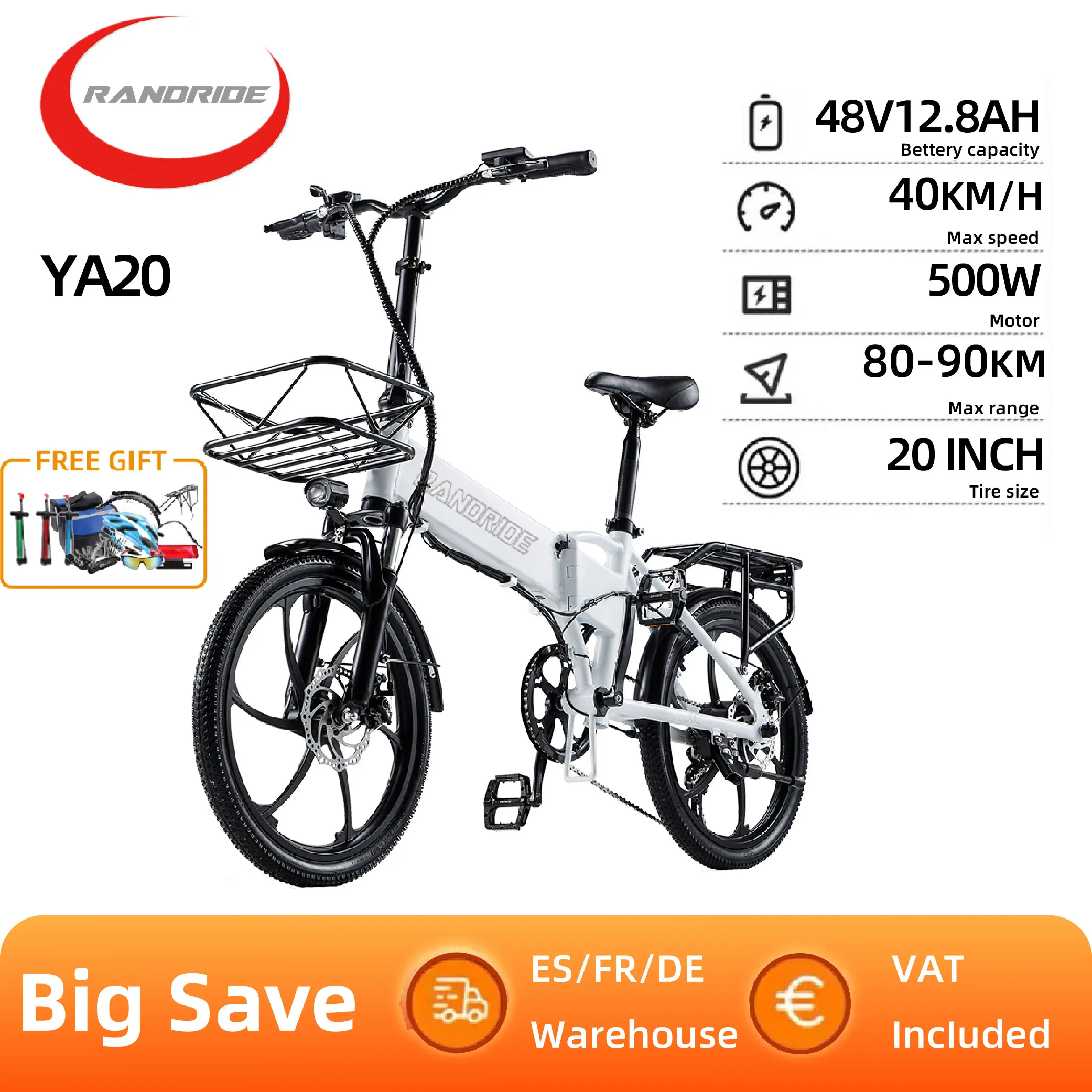 Randride Ya20 Elektro fahrrad 500W Motor 40 km/h Höchst geschwindigkeit 48V 12,8 Ah Batterie 50-60