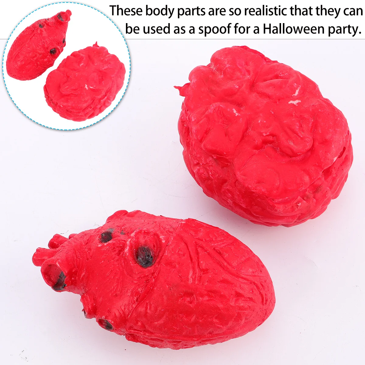2 pièces Halloween cerveau coeur horreur accessoires réaliste partie du corps effrayant décoration effrayant accessoire blague fête Halloween cerveau coeur