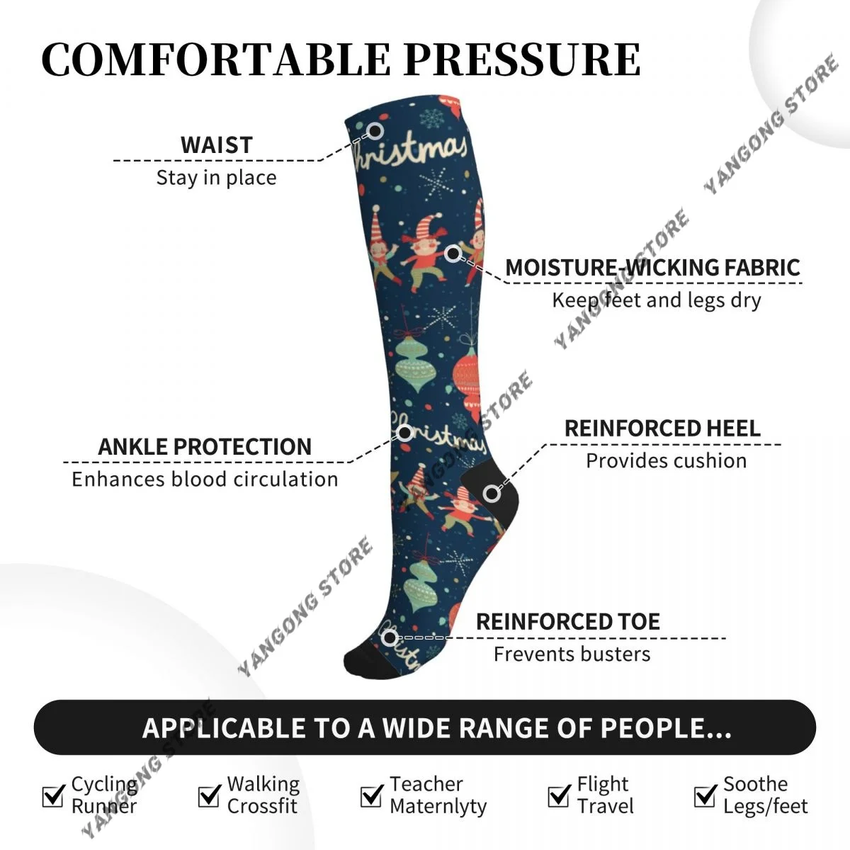 Vintage Merry Christmas Clown Women Girls Compression Socks