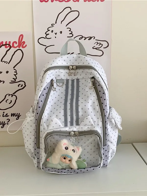 Sweet Kawaii Ita Backpack Polka Dot Cat Ear Design Window Girls School Bag Large Capacity Student Book Backpack