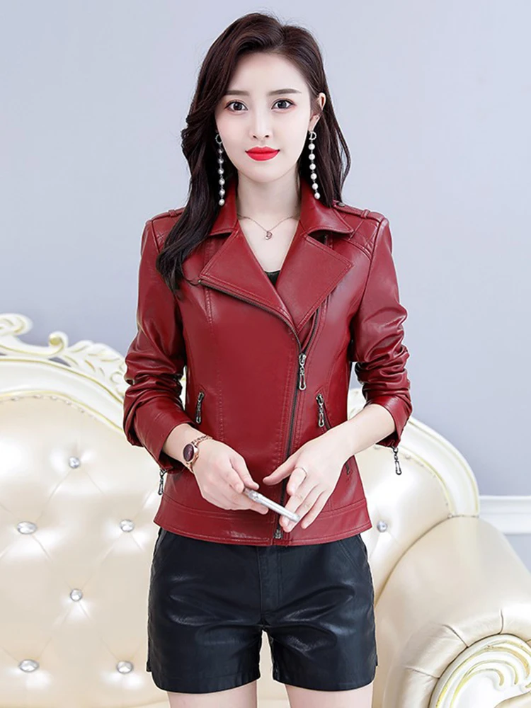   Ning 本革ジャケット レディース ショートスリーブ 2025 春秋 韓国版 バイク用シープスキンコート 厚手 S...