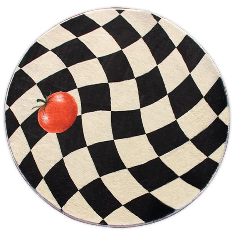 Round Rug, Checkered Pattern Floor Cushion for Bedroom, Coffee Table or Chair Decor, Trendy Home Accent Mat