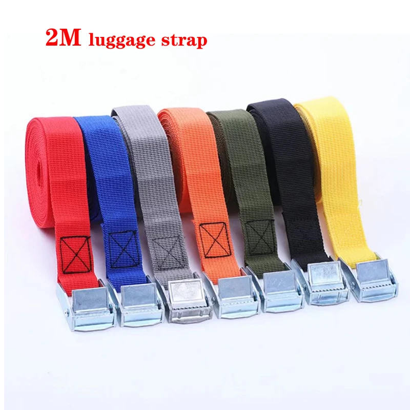 2M Cargo Straps With Buckle Tie-Down Belt For Motorcycle Car Bicycle Metal Tow Rope Strong Ratchet Fixing Belt For Luggage Bag