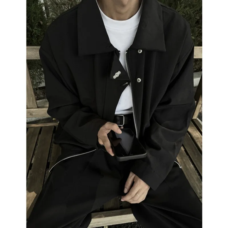 

Cleanfit Bla oulder Pad Jaet Men's Spring Autumn ort Pilot Sle Polyester Youth Faion Windproof Zipper Closure Pur...