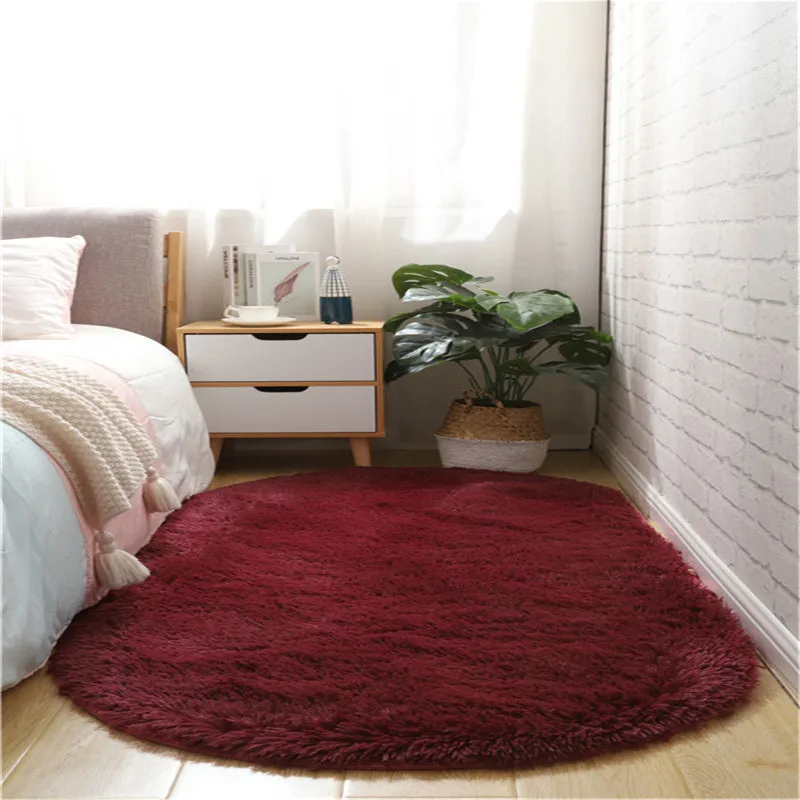 VIKAMA Living Room Children's Crawling Carpet New Solid Color Silk Wool Oval Sofa Coffee Table Bedroom Bedside Blanket Home Deco