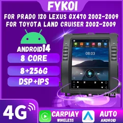 Car Radio For Prado 120 Lexus Gx470 For Toyota Land Cruiser 2002-2009 CarPlay Android Auto Tesla Style Bluetooth 4G WIFI GPS