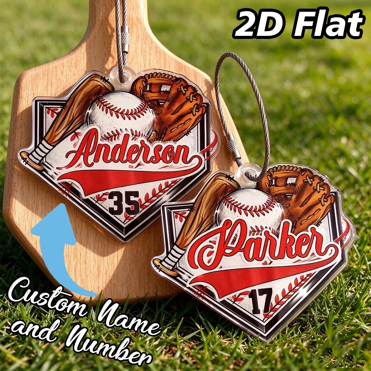 Custom Baseball Nameplate Acrylic Keychain for Sports Bags
