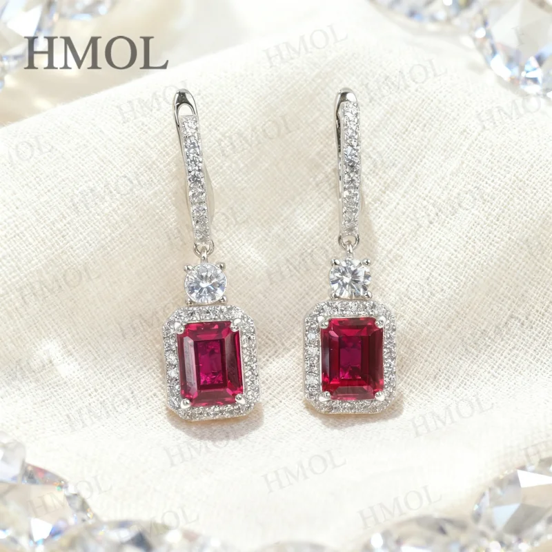 أقراط مخصصة للنساء قطع الزمرد 2.7-4CT مختبر نمت الأحجار الكريمة روبي/الياقوت/بادبارادشا هيبوالرجينيك هدية الكريسماس #4